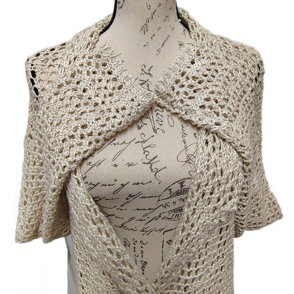 Free People Open Knit Crochet Duster Cardigan Sweater Small Western Boho Coastal - Picture 3 of 7